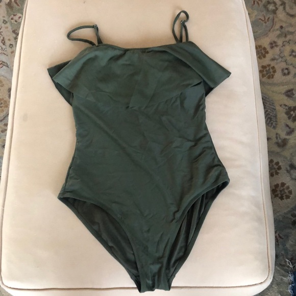 Old Navy Swim Olive Green One Piece Swimsuit With Ruffle On Top